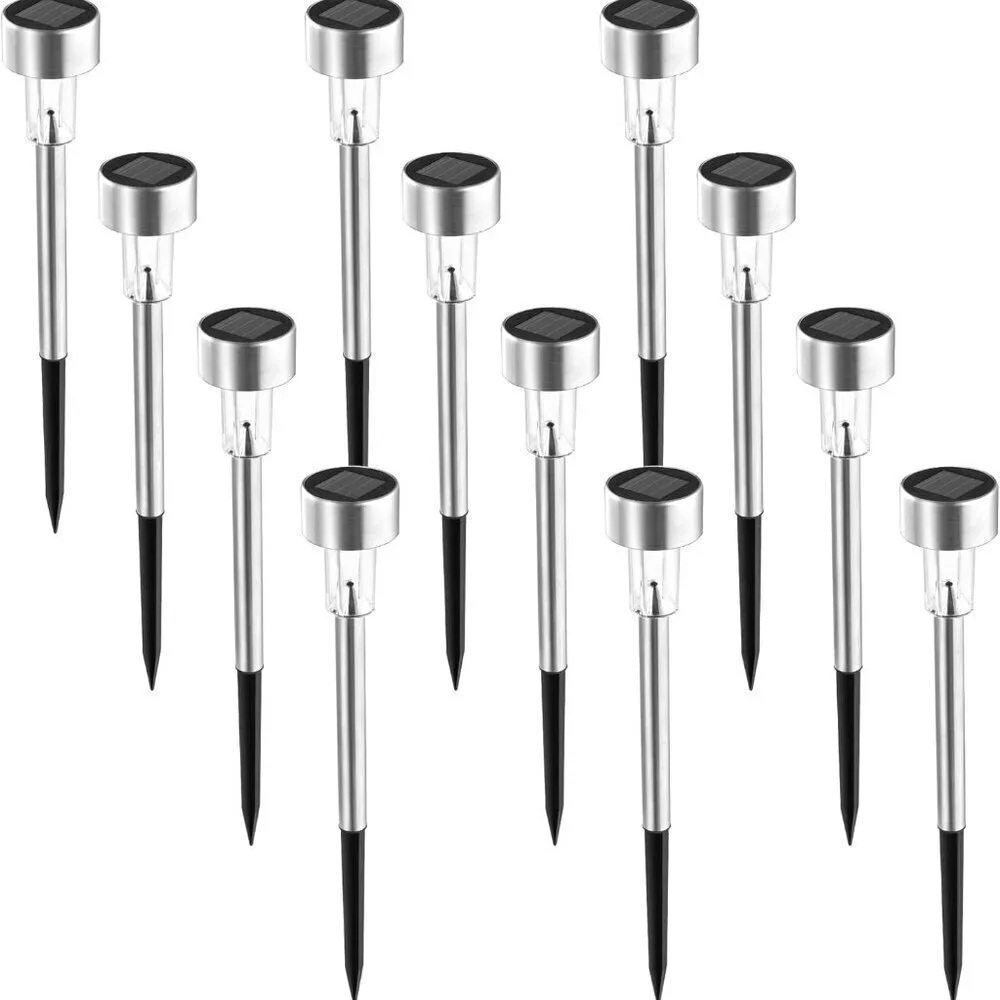 Solar Outdoor Lights Stainless Steel Pack 12 Warm White Waterproof Garden Path